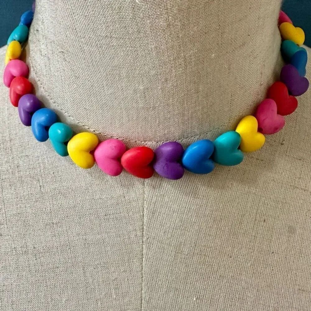 Multi colored heart choker necklace